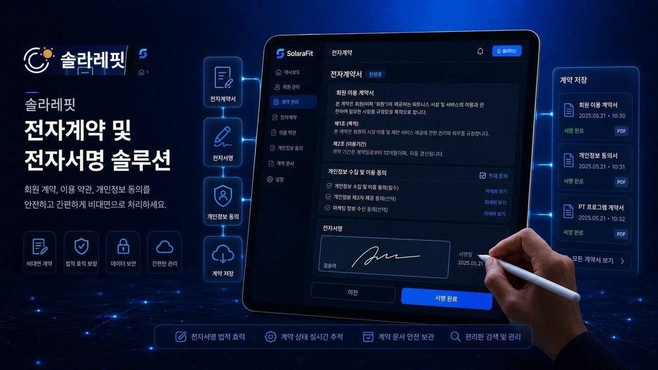 솔라레핏 전자계약·전자서명·개인정보 동의·계약 PDF 보관 화면