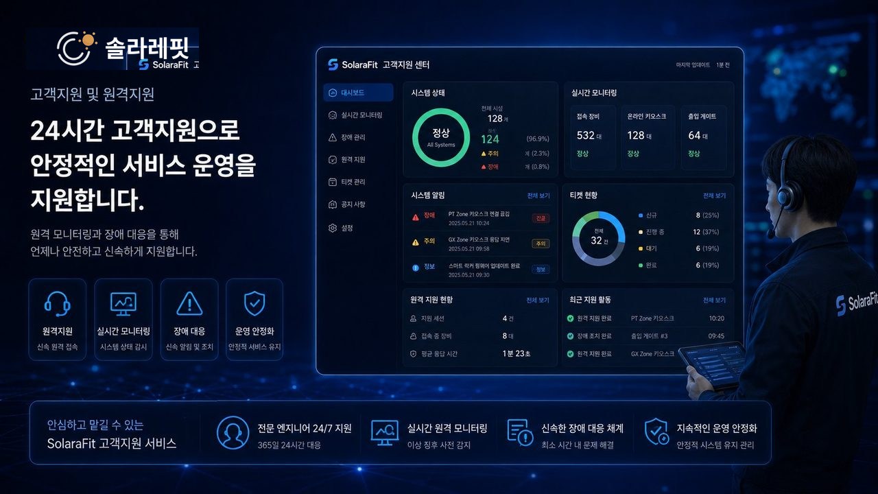 솔라레핏 고객지원 센터: 실시간 모니터링·장애 관리·원격 지원·티켓 현황